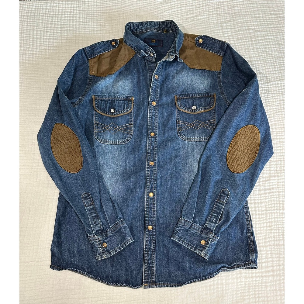 scotch and Soda Denim Western Womens Long Sleeve Button Up‎ Elbow Shoulder Patch